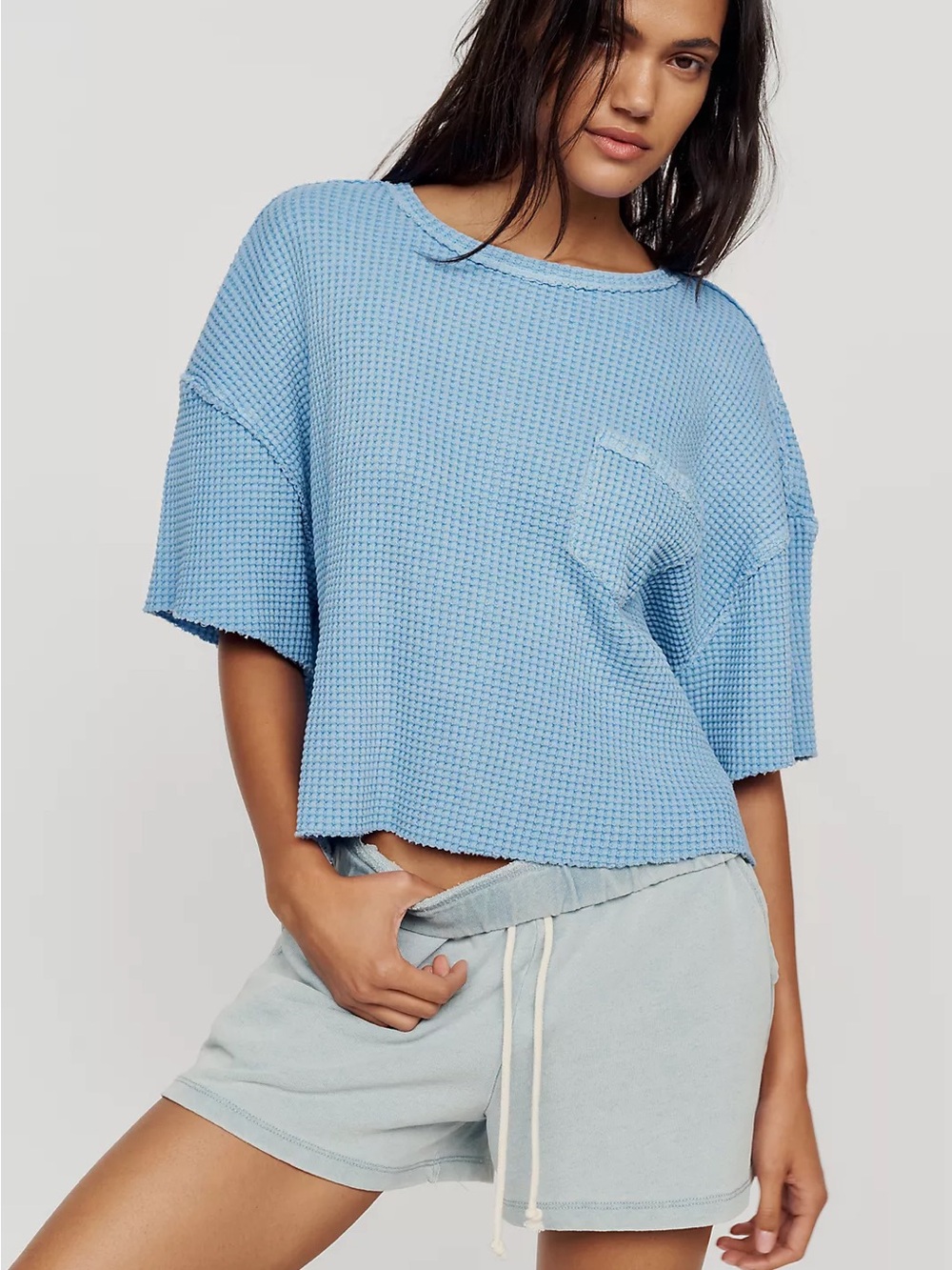 Anthropologie Pilcro Short Sleeve Waffle Tee in Soft Blue